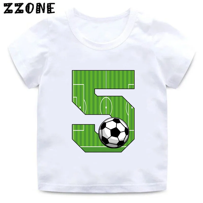 Football Number Bow Print Funny Boys Clothes 1 2 3 4 5 6 7 8 9 Years Birthday Soccer Cartoon Kids T shirt Baby Girls T-Shirts 5
