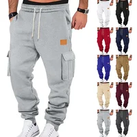 Loose Casual Pants for Men with Leather Tag Design Multi-Pocket Workwear Sporty Long Trousers Comfortable Loose Fit Trousers