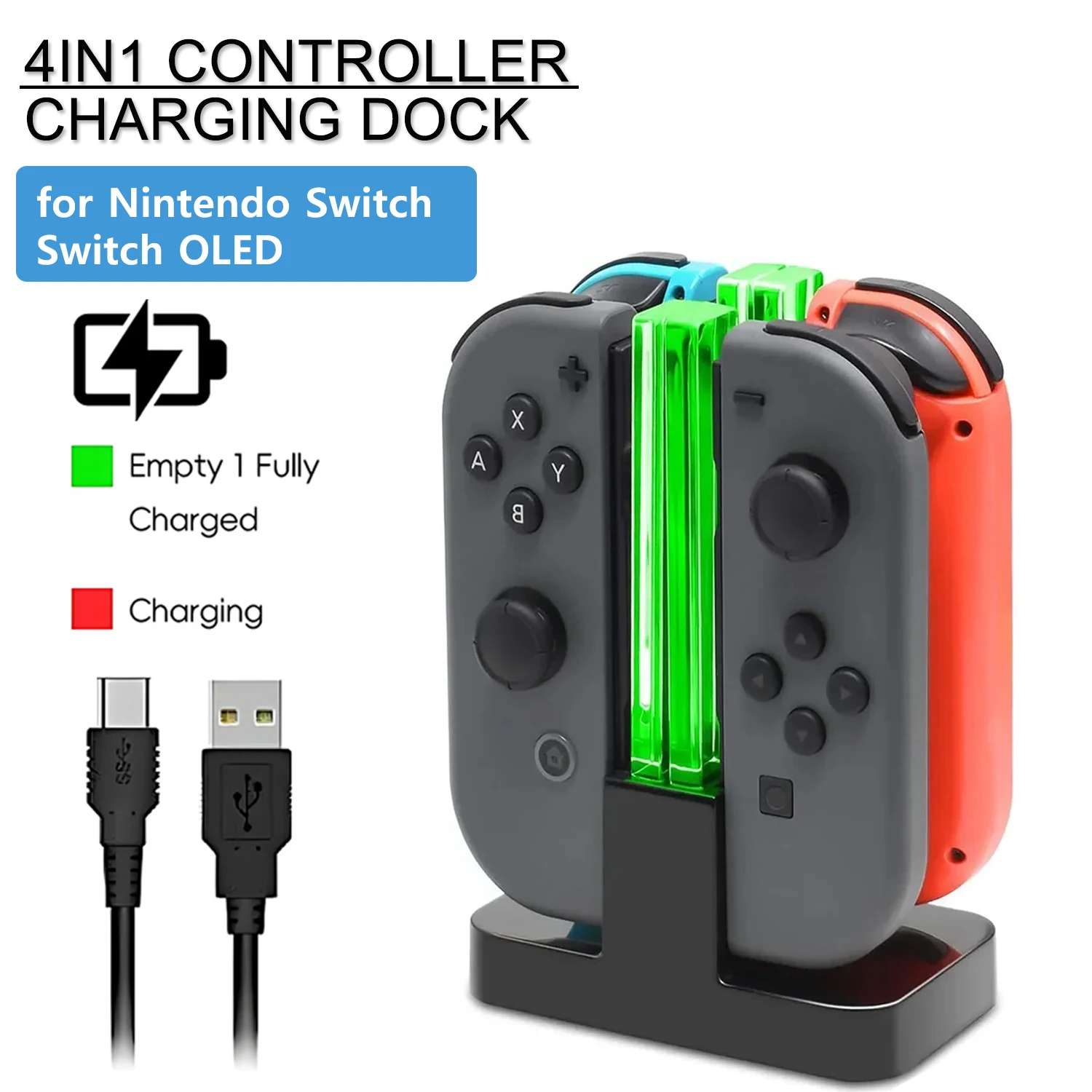 4 In 1 LED Charger Stand Dock Station for NS Switch Joy-Con Controller