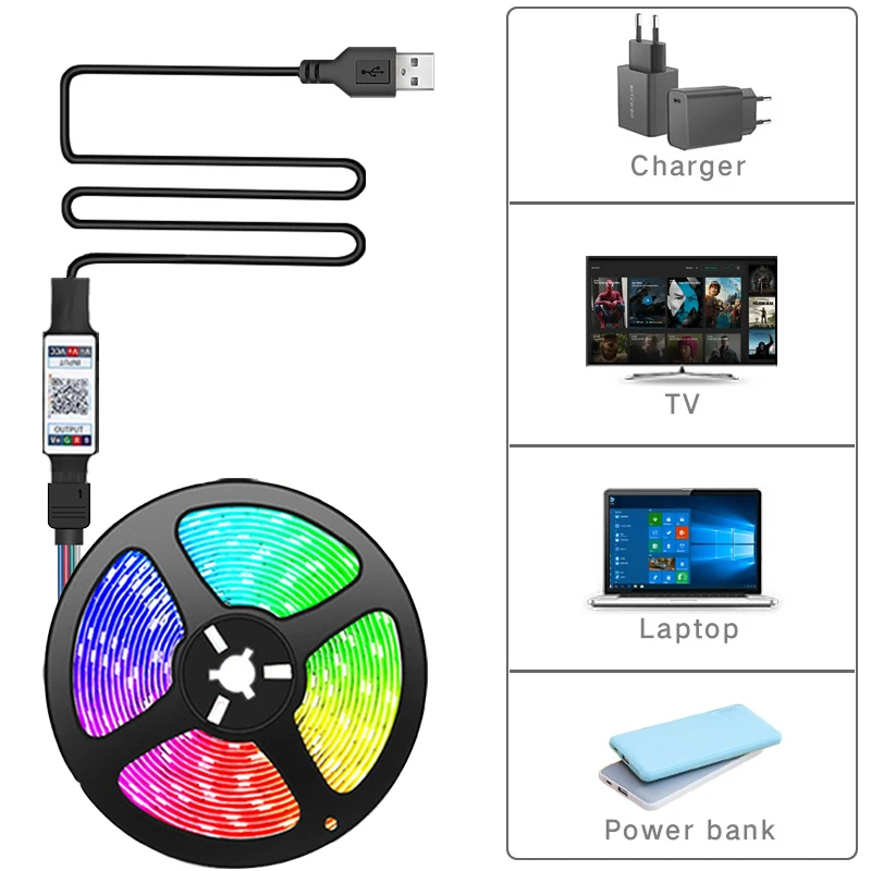 USB LED 스트립 조명, 블루투스 RGB 5V, 1M-30M RGB 조명, 유연한 LED 램프 테이프 리본, TV 데스크탑 화면 백라이트 다이오드 테이프