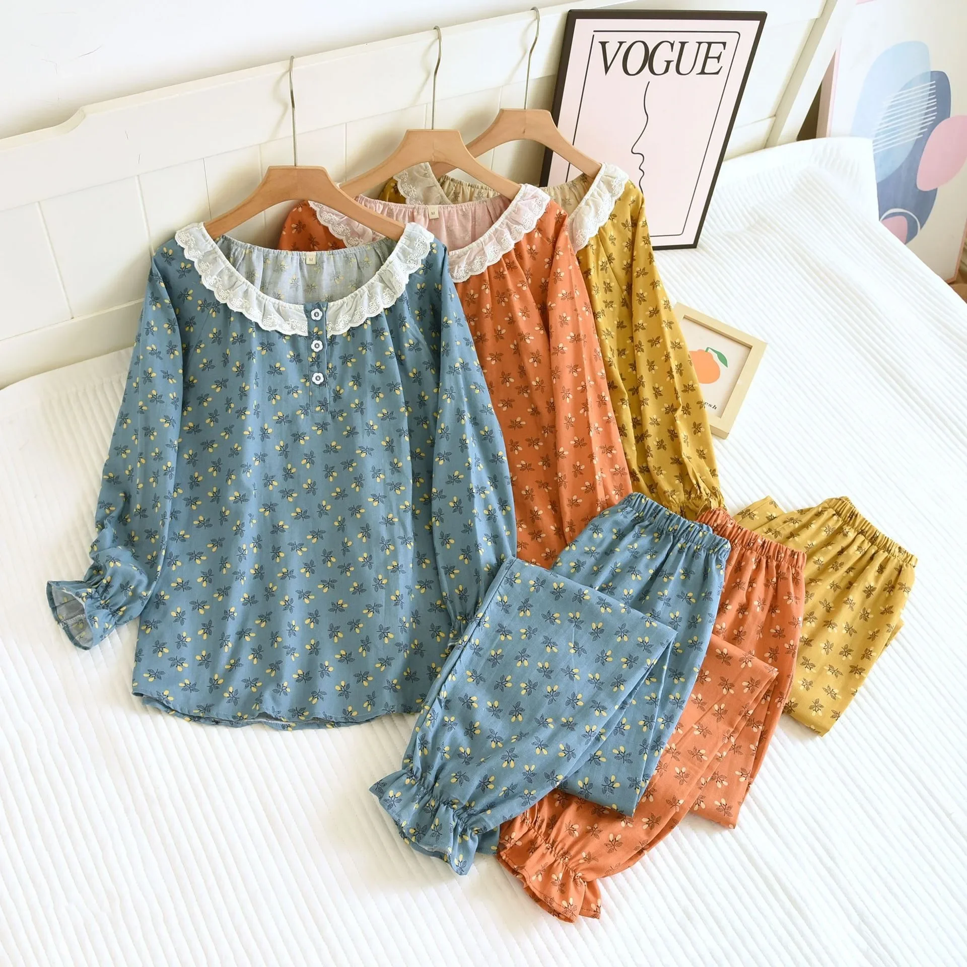 

Japanese 2023 New Ladies Pajamas Set Spring And Autumn Pure Cotton Summer Long-sleeved Pants Cute Korean Home Service Suit
