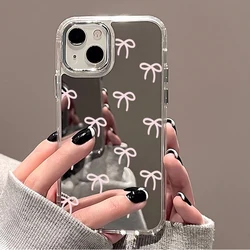Chic Pink Black Bow Mirror Phone Case - Shockproof Clear Cover - iPhone 15 Plus (B)