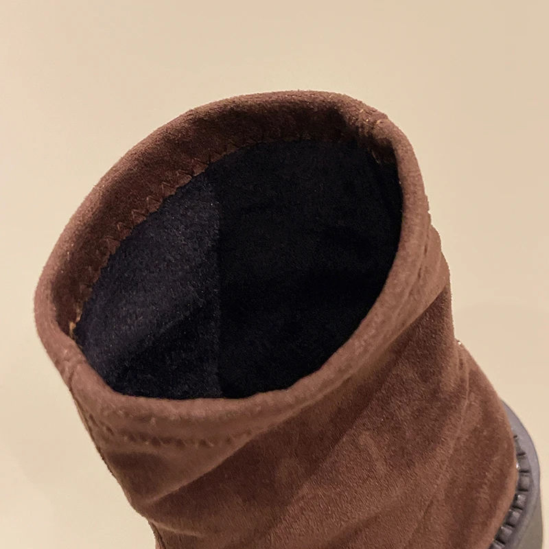 Aphixta 6cm Square Heel Black Ankle Boots Cotton Fabric Women Concise Platform Lady Footwear Shoes Women Warm Sock Boots Size 42