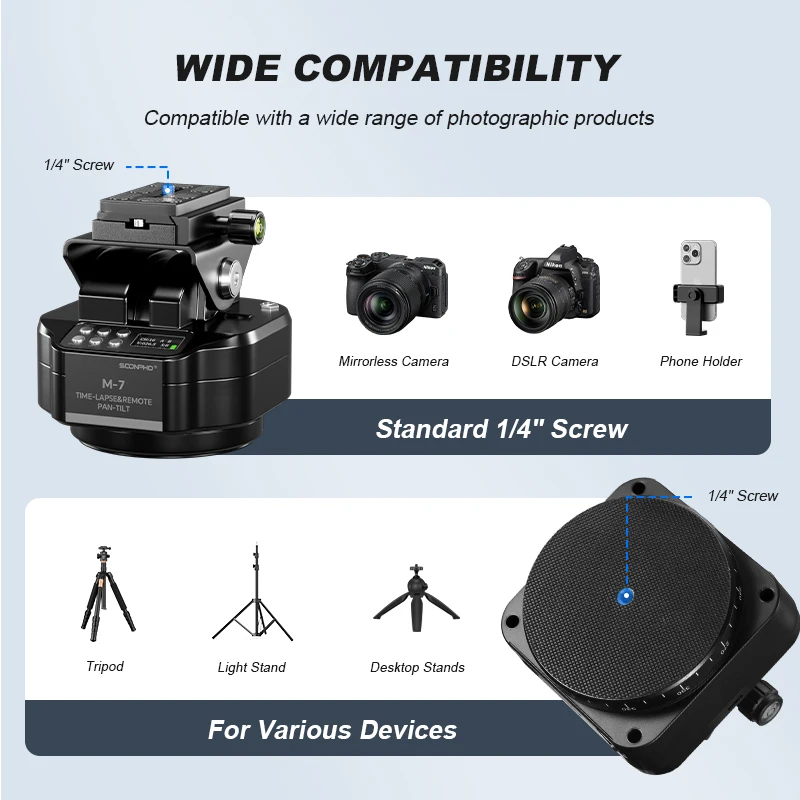 Camera Panoramic Head Camera Automatic Gimbal Tripod Head Wireless 360&deg; Rotation Motorized Panoramic Tripod For Time Lapse Photography