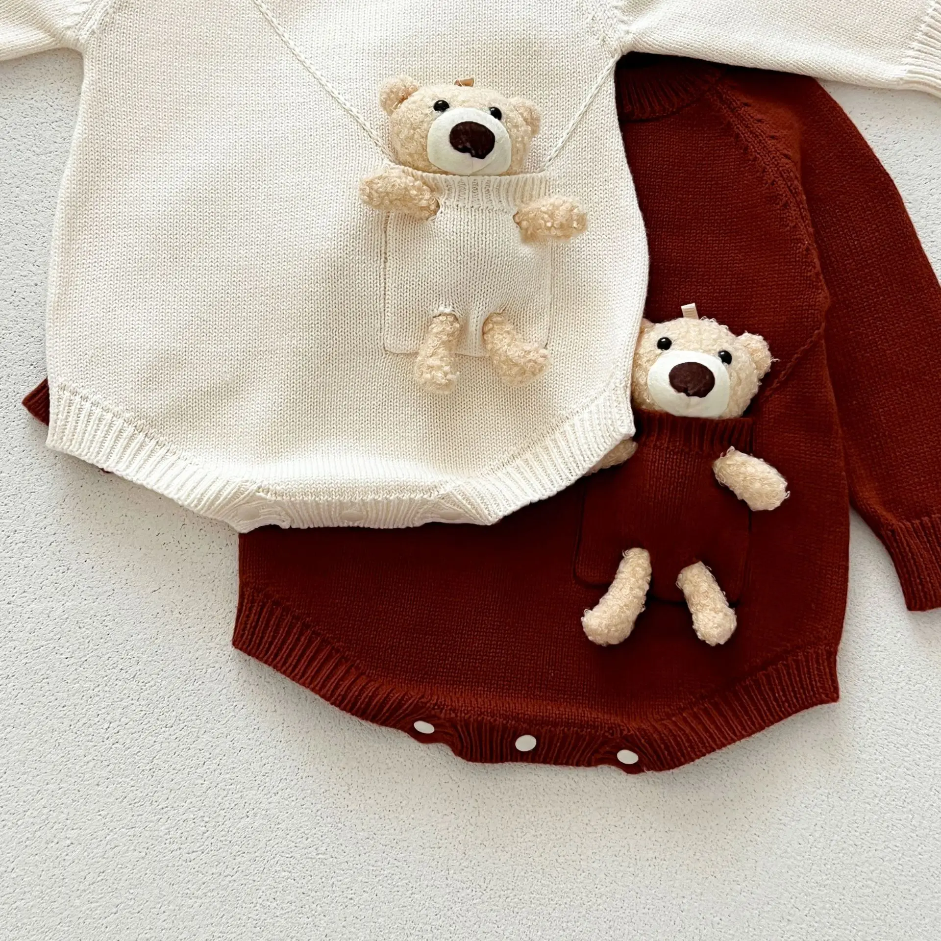 Autumn Newborn Infant Baby Girls Boy Cartoon Bear Doll Sweater Romper Cute Rompers Kids Onepiece Fashion Baby Clothing
