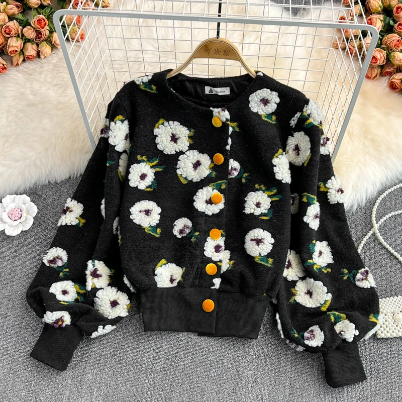 ジャケット・アウター UND SHADOW FLOWER WOOL COAT Getspring Women Woolen Flower Coat Retro Plush Patchwork new