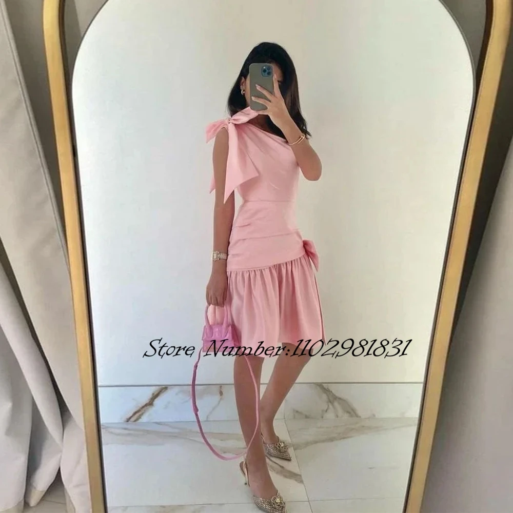 

Vintage Pink Dress Elegant Simple Sweet Bow One Shoulder Customized Formal Occasion Prom Dress Ruffle Evening Party Gowns 2024