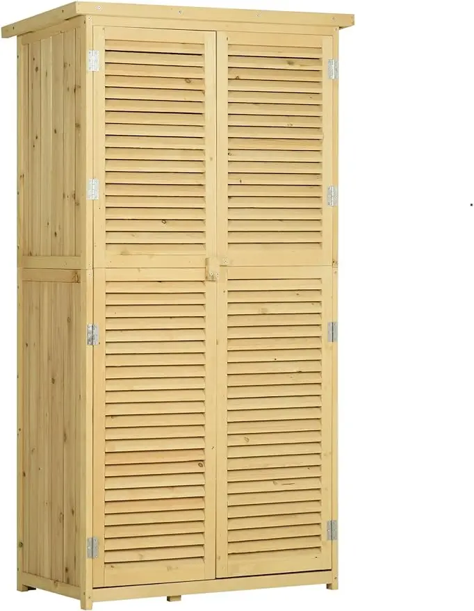 

3' x 5' Wooden Outdoor Storage Cabinet, Garden Sheds & Outdoor Storage with Asphalt Roof & 2 Large Wood Doors with Lock, Natural