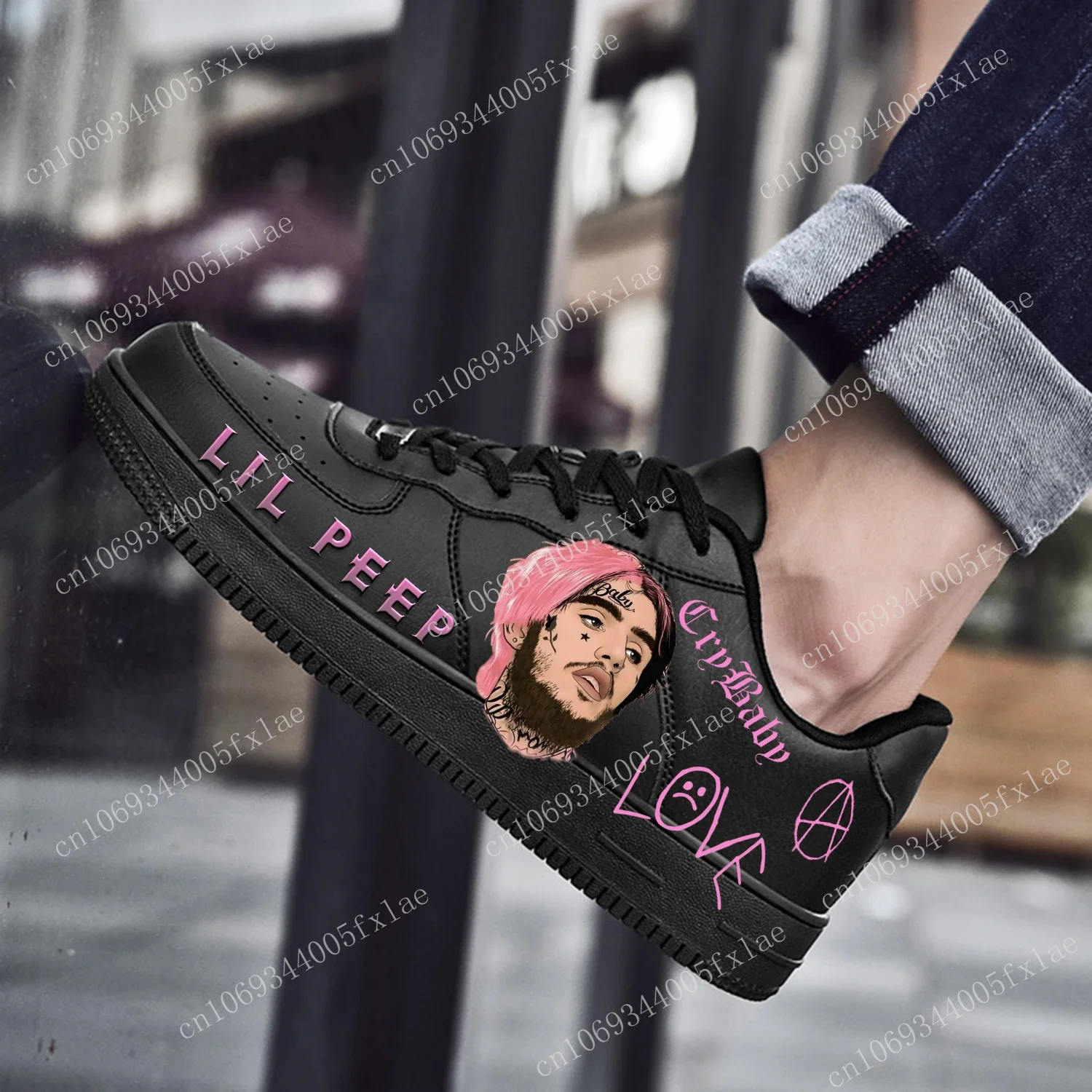 

Lil Peep AF Basketball Mens Womens Sports Running High Quality Flats Force Sneakers Lace Up Mesh Customized Made Shoe Black