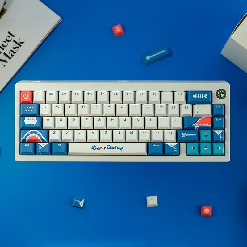 キーボード Gawr Gura GMK Keycap Set + Novelties Set 108 Keys/set Vtuber Gawr Gura Keycap Pbt Dye Subbed Backlit