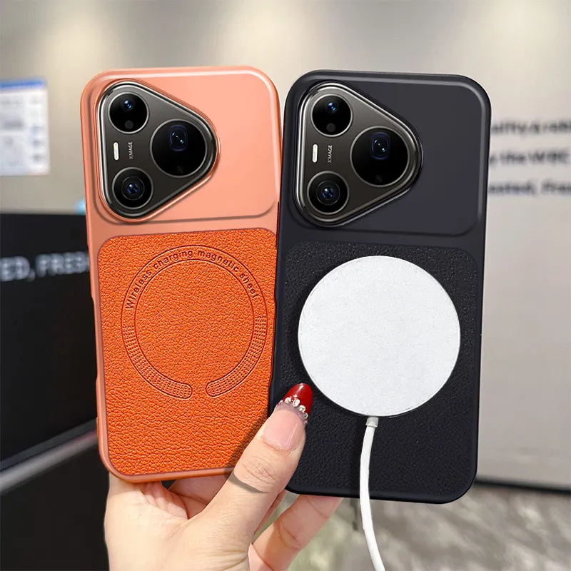 Lychee Pattern Magnetic Ultra-Thin Cover with Wireless Charging Support