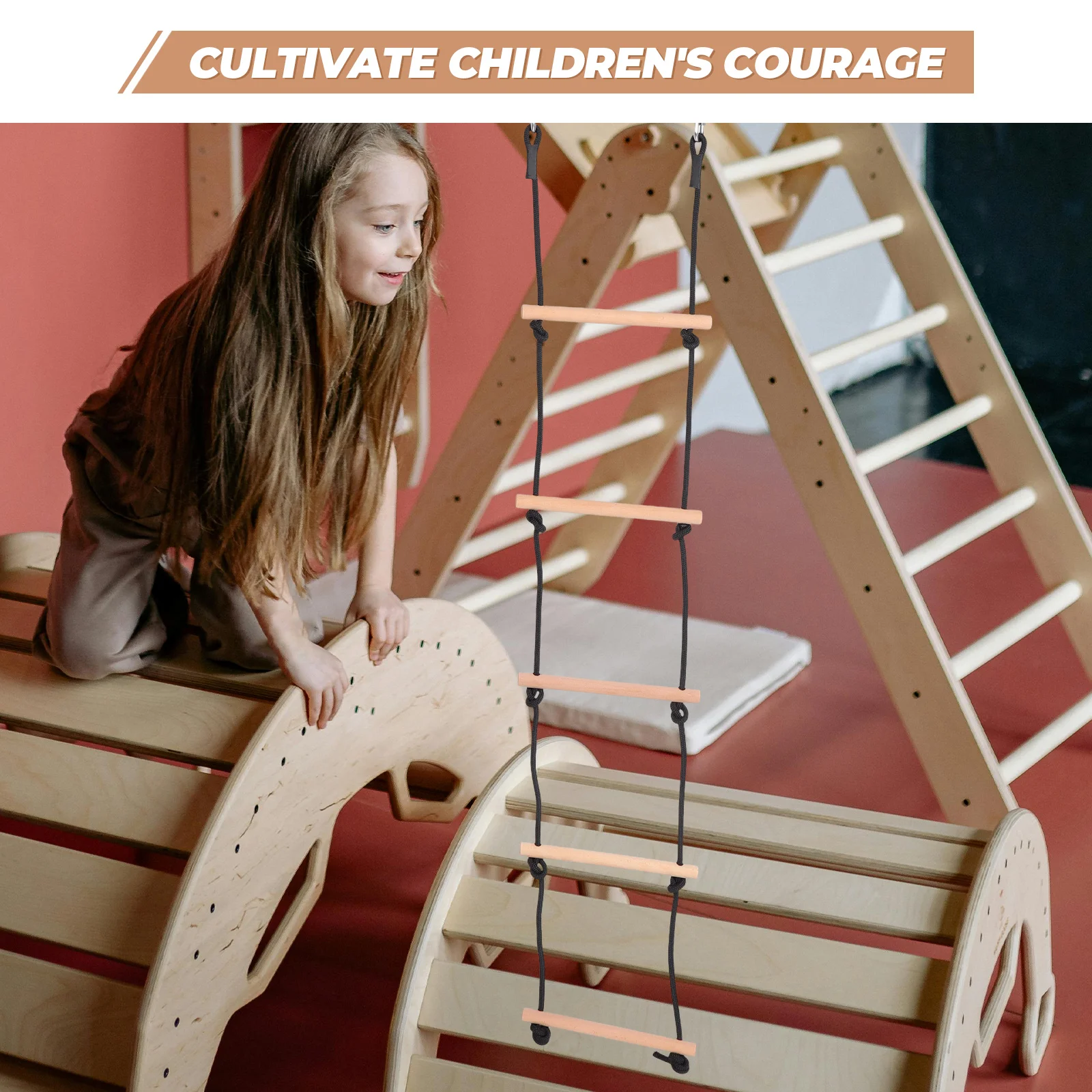 Climbing Sports Toys Treehouse Accessory Ladder Rope The Wooden Children's Outdoor for Bunk Bed Kids Polyester Beech 6