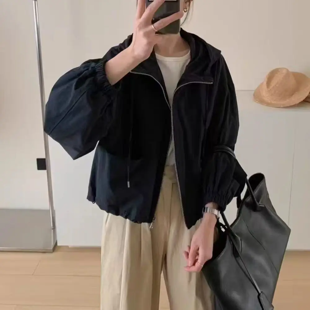 Comfortable Drawstring Long Sleeved Hooded Loose Thin Sunscrean Hooded Cardigan Clothing Korean Ins Sweatshirts for Women Women