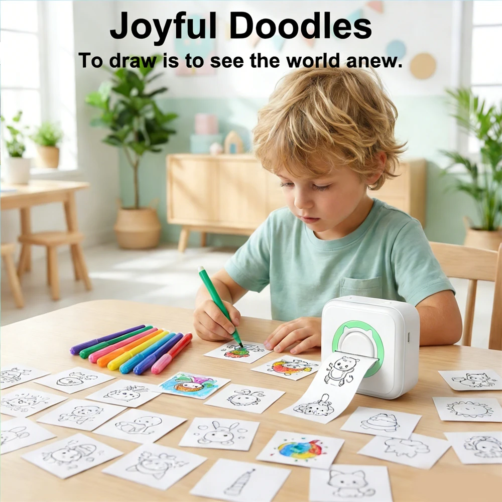 휴대용 미니 감열 프린터 무선 BT 라벨 사진 메모 프린터 (학습 노트, 오답노트, 어린이 선물용)