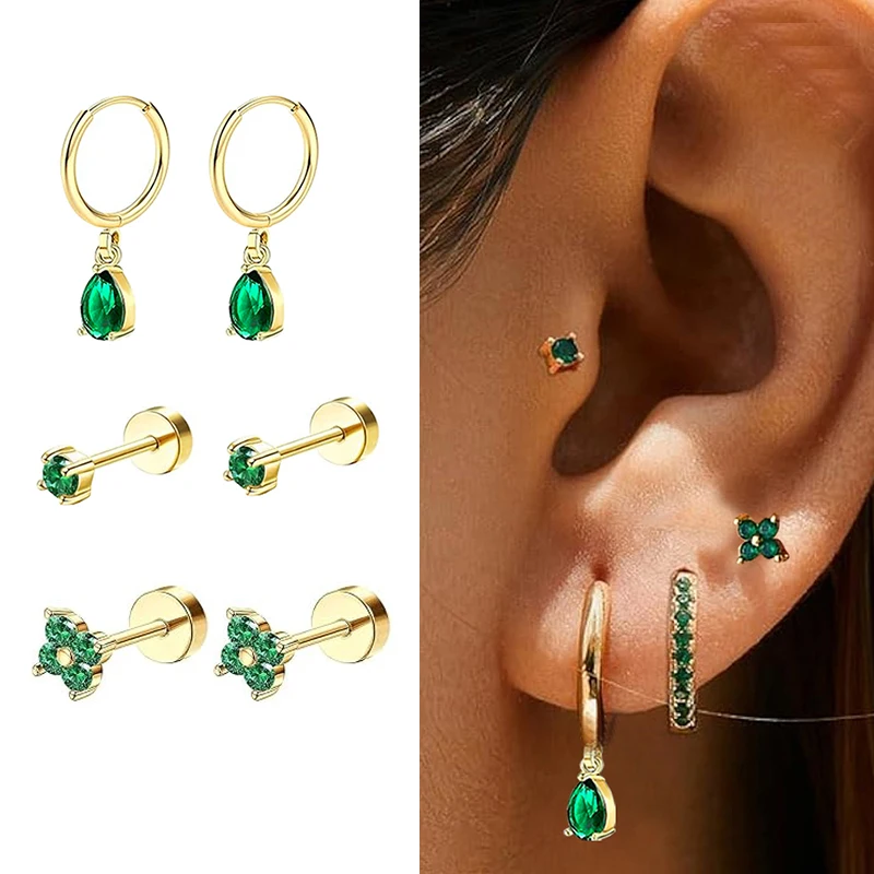 3 Pairs 20G Tiny Cartilage Earrings Stud Small Second Hole Screw Flat Back Piercing Tragus Hlelix Piercings Hoop Ear For Women