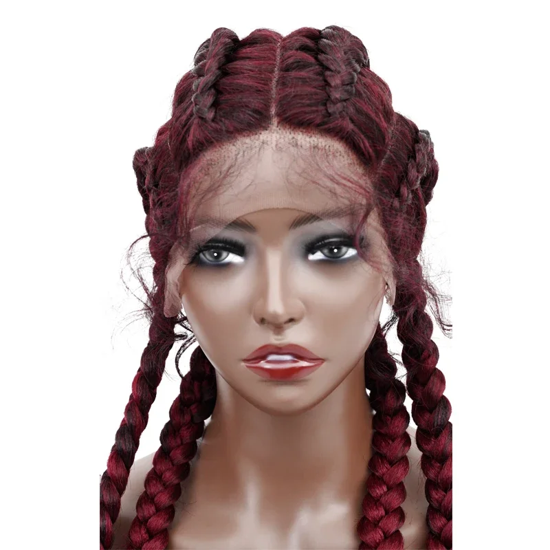 36-inch synthetic lace front wig braided wig lace front Dutch quadruplets Cornrows braid with baby hair for black women.