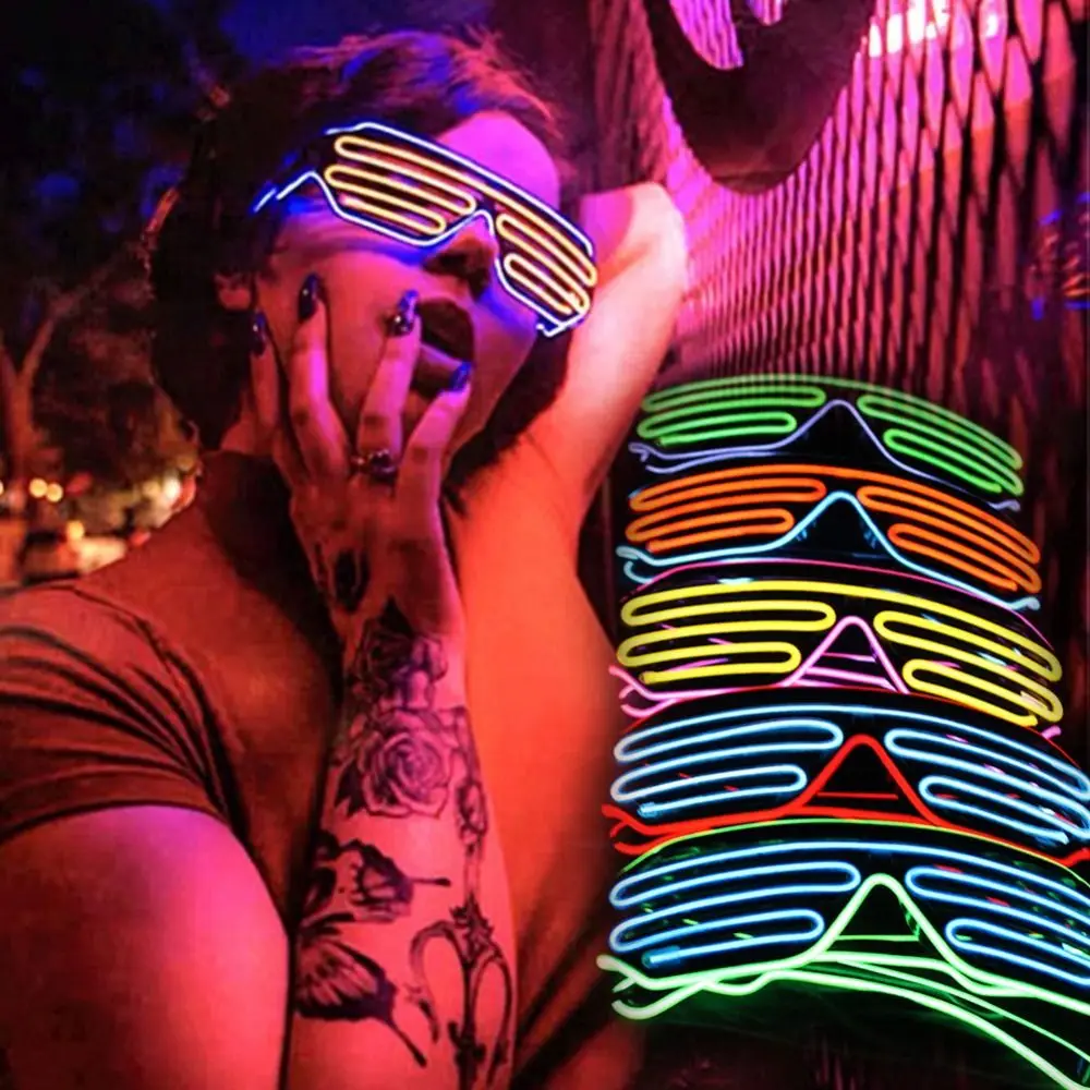 

Glowing Neon LED Light Glasses Prop Costumes Wireless Flashing Light Glass Plastics Christmas Glow Sunglasses Halloween