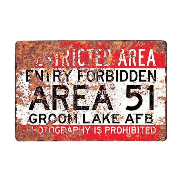 

Carteles De Metal Vintage Area 51 Warning Bar Decor Vintage Metal Sign Wall Art for Garage Pub Cafe Wall Sticker 20*30 CM