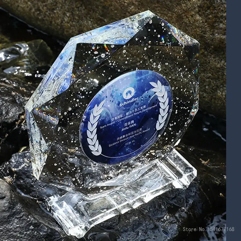 Custom Engraved Octagonal Crystal Medal, Production Honor, Creative, Home Decoration Awards Souvenir, Bubble Crystal Trophy, 1Pc