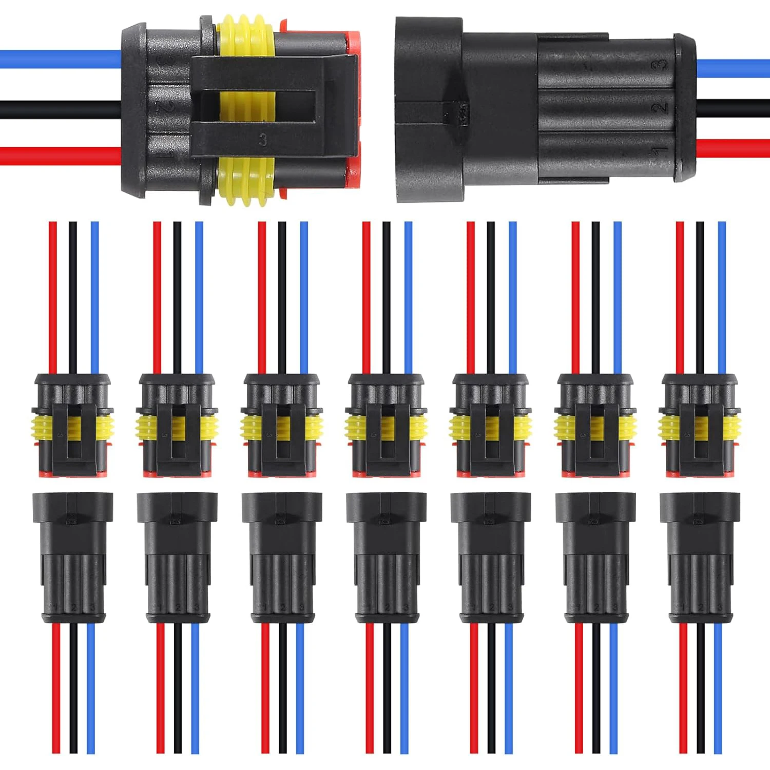 Waterproof 3 Pin Electrical Connector Kit 8 Pair
