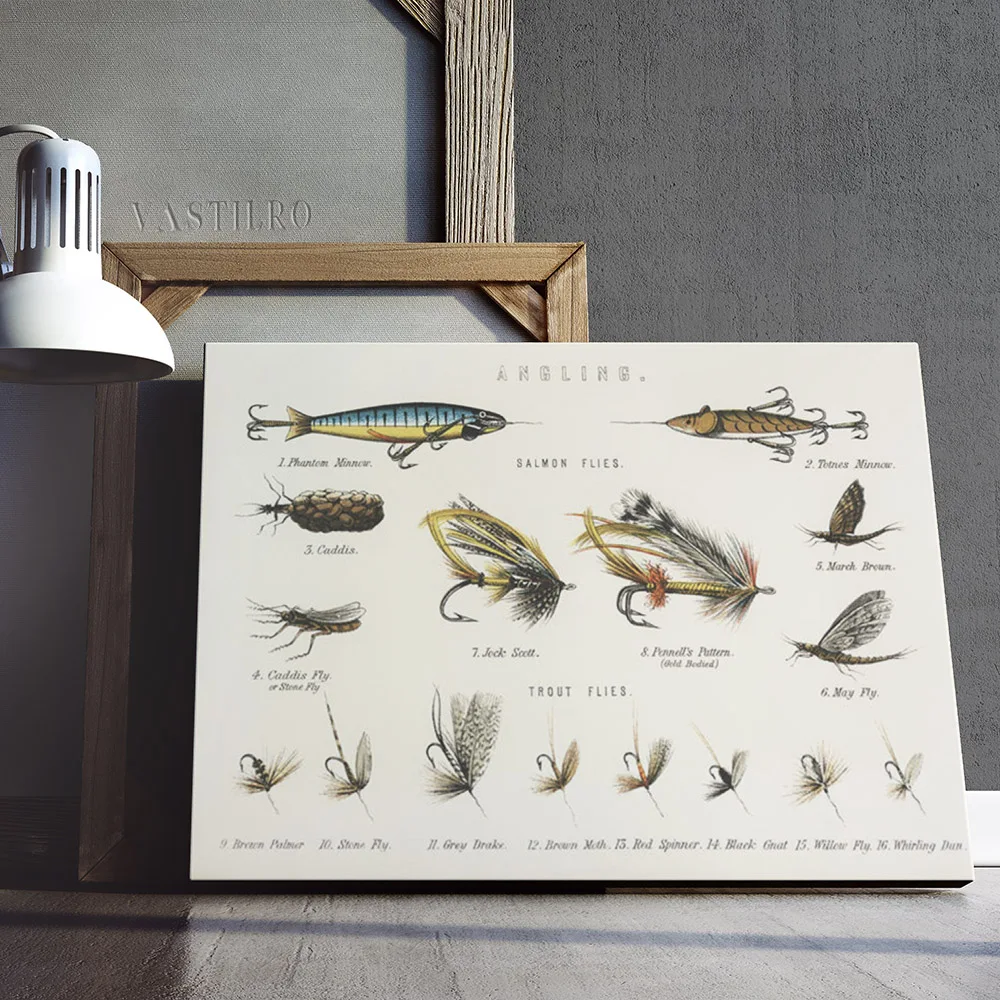 Vintage Fly Fishing Steampunk Illustration Art Prints Antique Fish