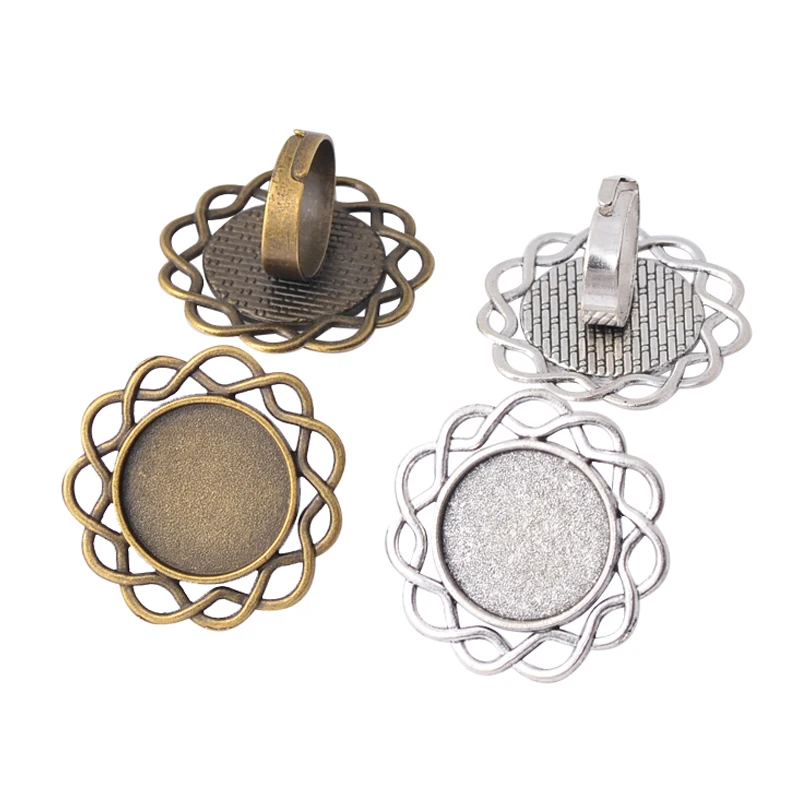 

20mm 5pcs Antique Silver Plated Bronze Brass Adjustable Ring Settings Blank/Base,Fit 20mm Glass Cabochons,Buttons Ring Bezels