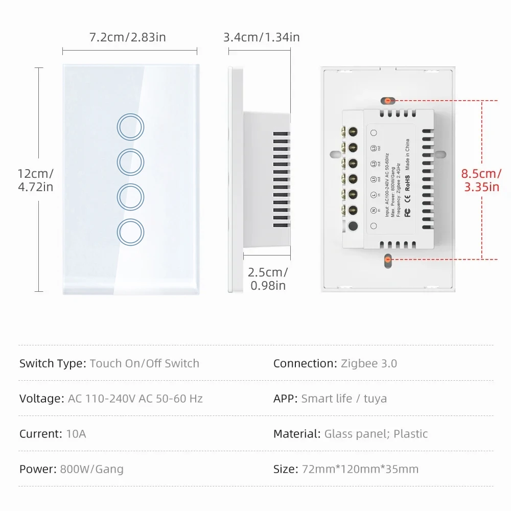 Tuya ZigBee WiFi Smart Light Switch 1 2 3 4 gang 2500W Touch Switch With Neutral Wire Smart Life Control Via Alexa Google Home