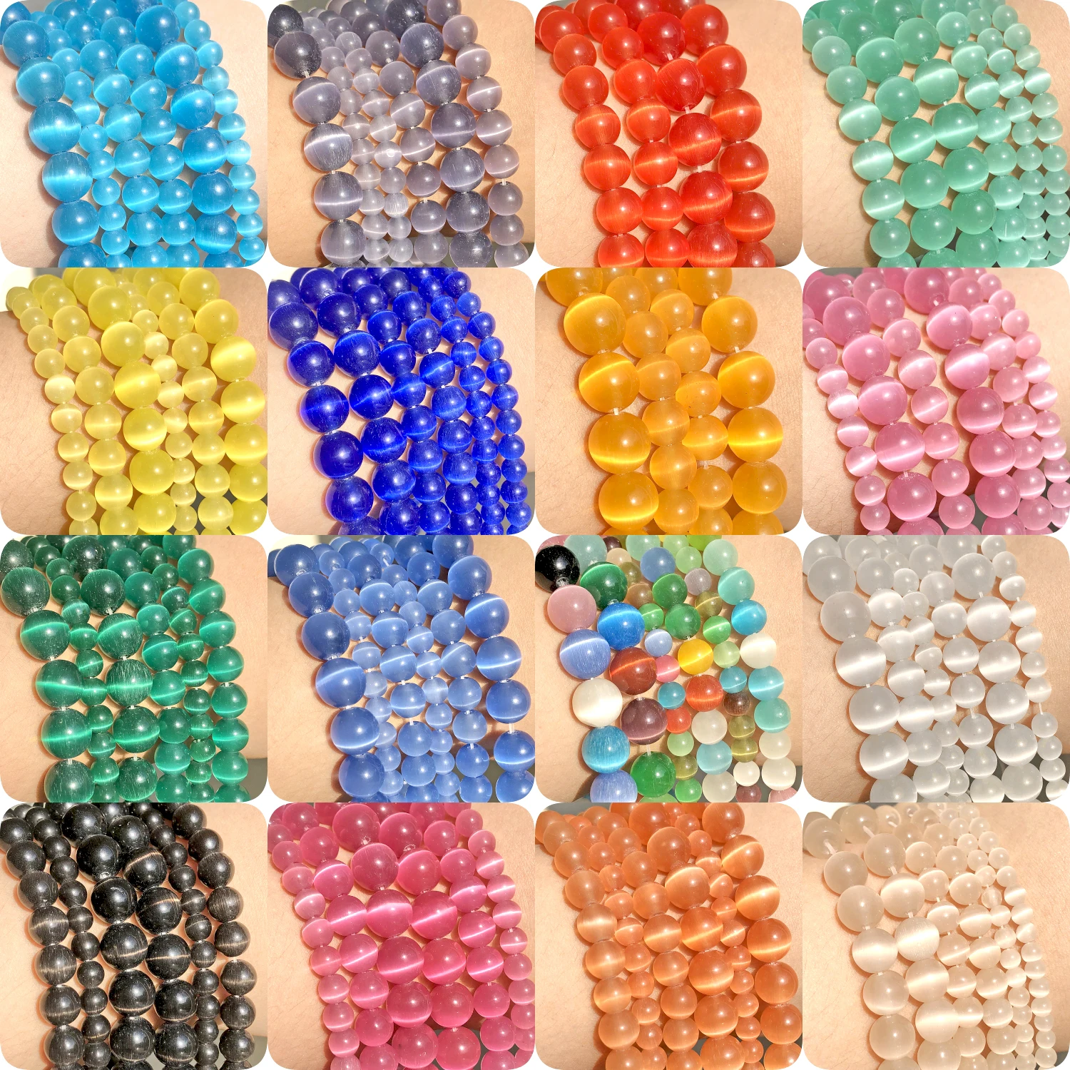 4–12 mm bunte natürliche Katzenaugen-Steinperlen für Armbänder, lose Perlen, DIY-Schmuckherstellung, Charms, Halsketten, Zubehör, Zubehör