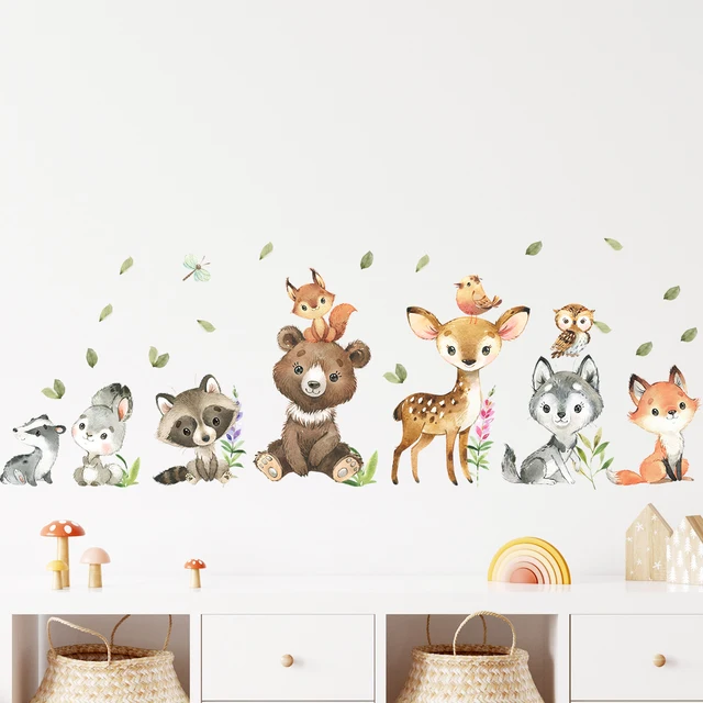 2 pièces dessin animé lapin ours cerf animaux stickers muraux pour chambre d'enfants décor de chambre d'enfants chambre salon pépinière stickers muraux 2
