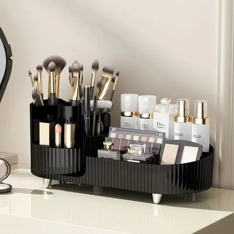 360 Rotating Makeup Brush Holder With Lid Dustproof & Waterproof Makeup  Organizer for Vanity Lipstick Cosmestics Storage Box - AliExpress
