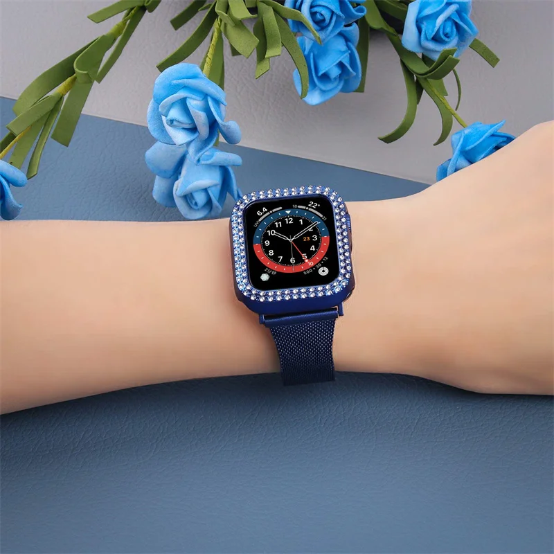 Фото Алмазный чехол для Apple watch Φ 45 мм 41 мм 44 мм 40 мм, закаленное стекло + шикарный бампер, защита экрана iWatch серии 9 8 7 6 5 4 SE №5