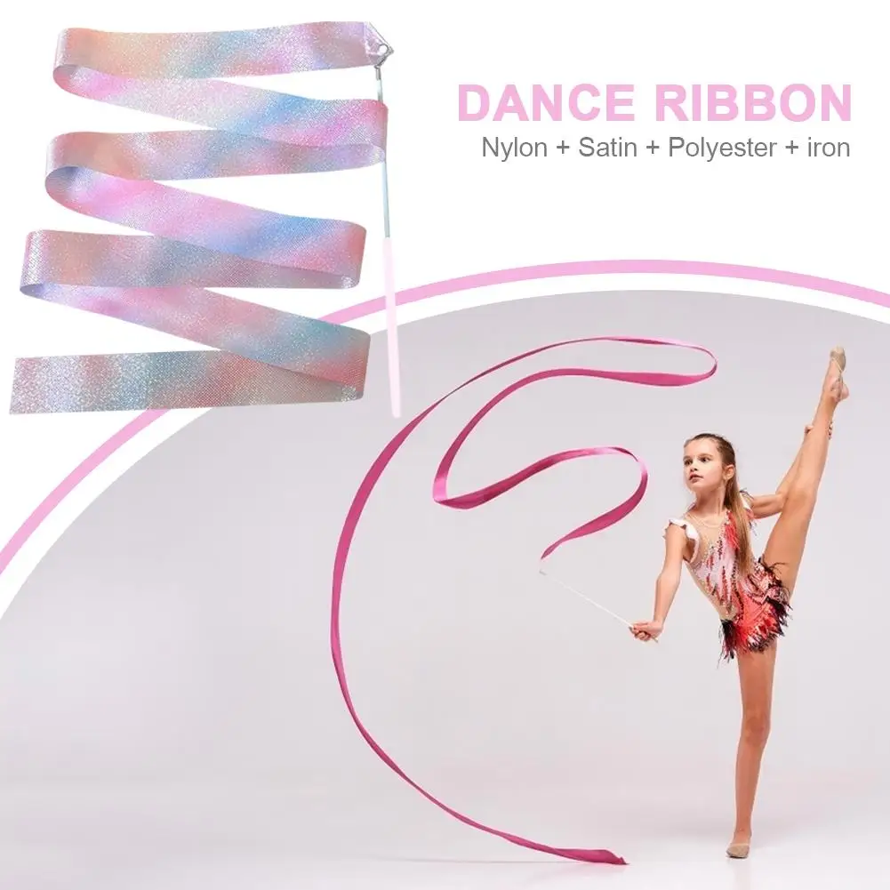 Description Picture 4 of item2M Colorful Gym Ribbons Dance Ribbon Rhythmic Art Gymnastic Ballet Streamer Twirling Rod Stick For Training Professional Prop