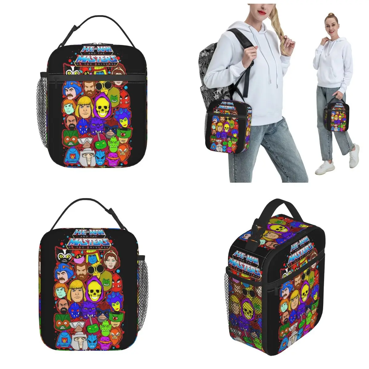 Vintage Heman Character Collage Merch Insulated Lunch Bag Masters of the Universe He-Man Storage Box Cooler Thermal Lunch Boxes