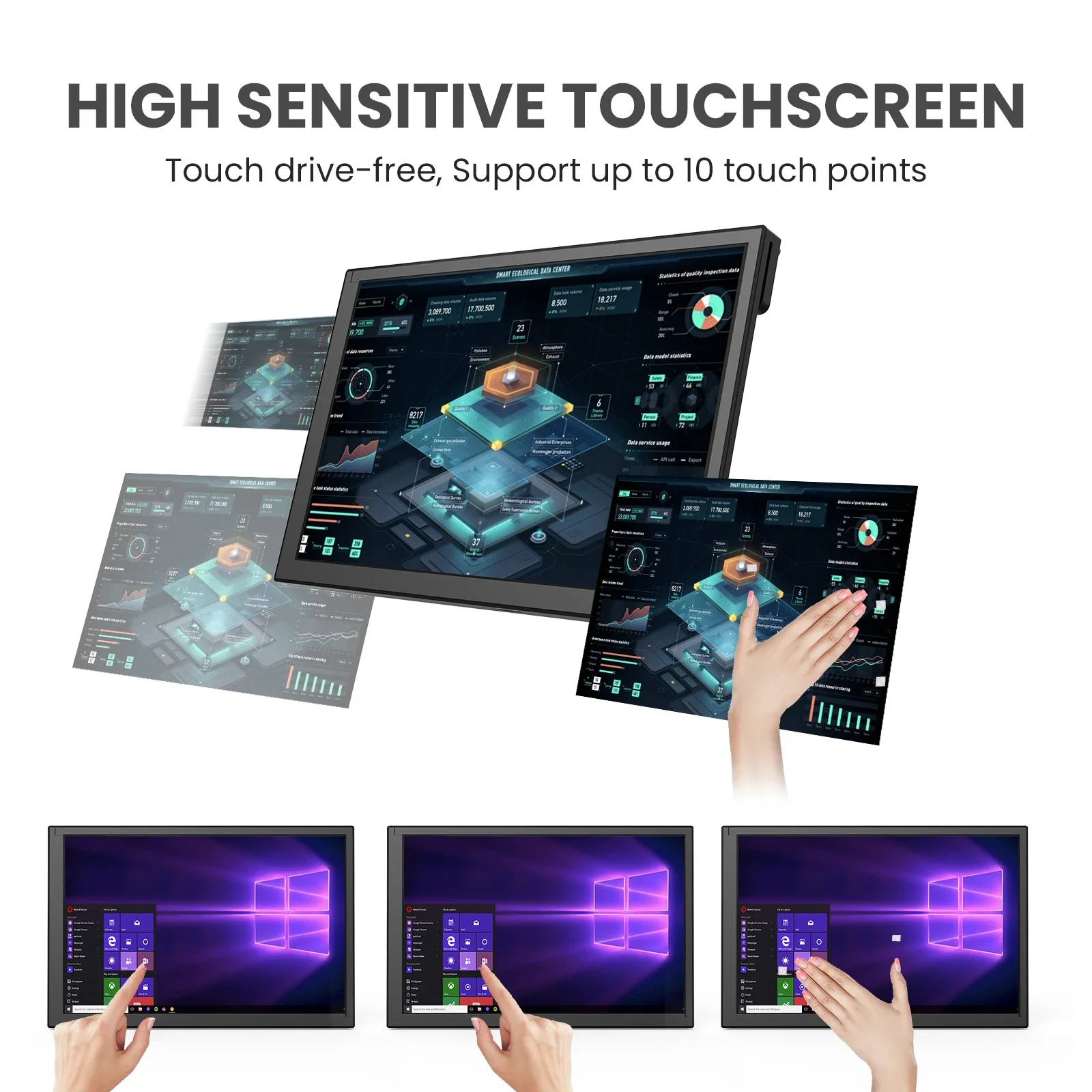 HDR 10.1 인치 휴대용 모니터 1280x800 IPS 정전식 터치 스크린, 라즈베리 파이 4B, 3B +, 3A +, 2B 바나나 파이 Win7, 8, 10/11 용