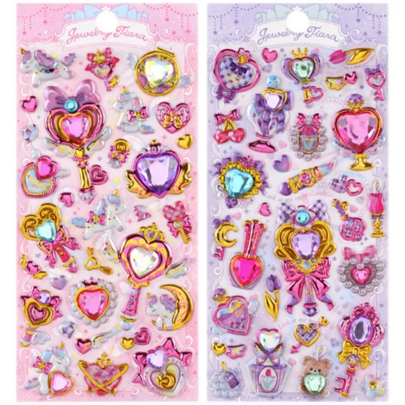 Kawaii Cute Girl Relief Diamond Heart Crystal 3D Stickers 1pcs Random Color DIY Hand Account Paster for Girl Sticker Phone Case 3d stickers