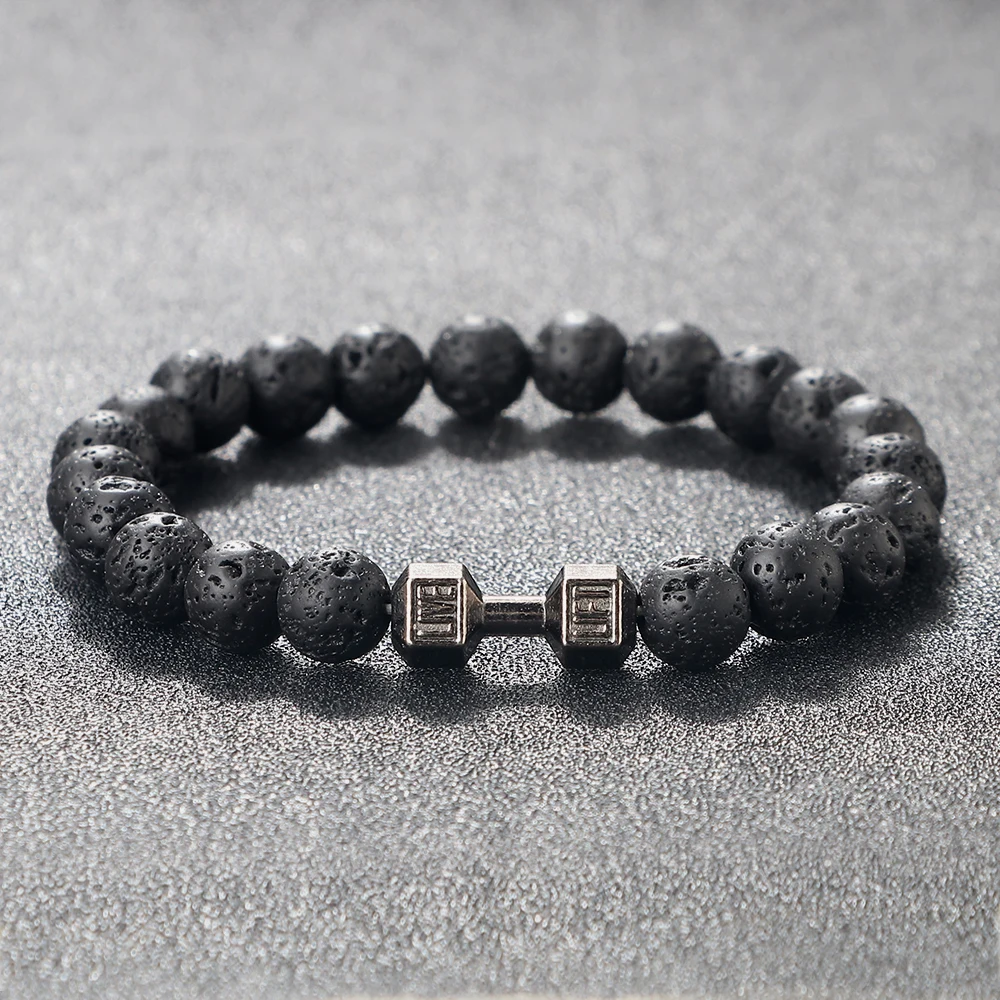 Bracciale Uomo In Pietra Lavica Nera Con Perla A Motivo Greco, Perle 8mm, Per Litoterapia E Ancoraggio - 3