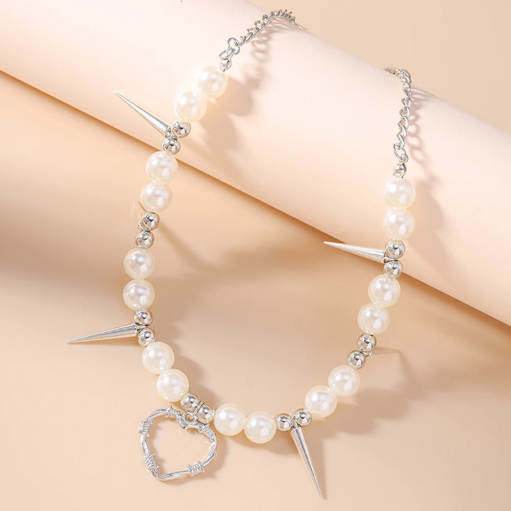 Aihua Goth Cool Y2K Kreuz Anhänger Perlen Spike Halskette Für Frauen Männer Niet Kragen Colliers Kpop Ästhetischen Grunge Jewely Geschenke – Detail 8