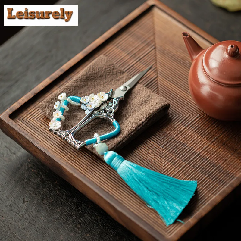 Handmade Plum Blossom Alloy Art Tea Bags Scissors Embroidery Cutting Sewing Tailor Shears Needlework Craft Tea Ceremony Ornament
