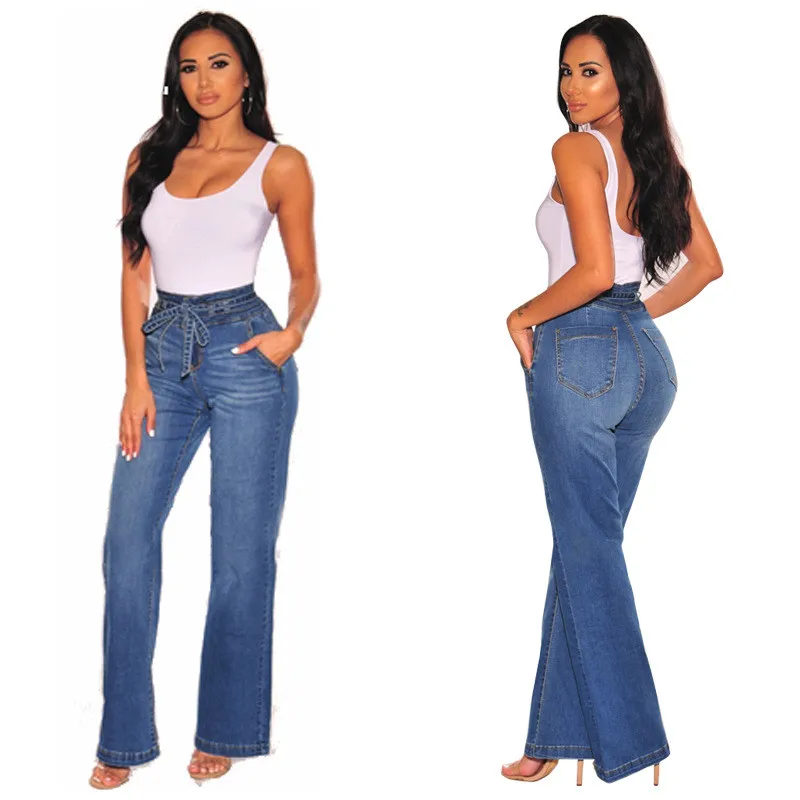 WUYAZQI Women's pants high waist wide leg straight pants tight hip belt women's jeans casual fashion denim joggers women straight jeans