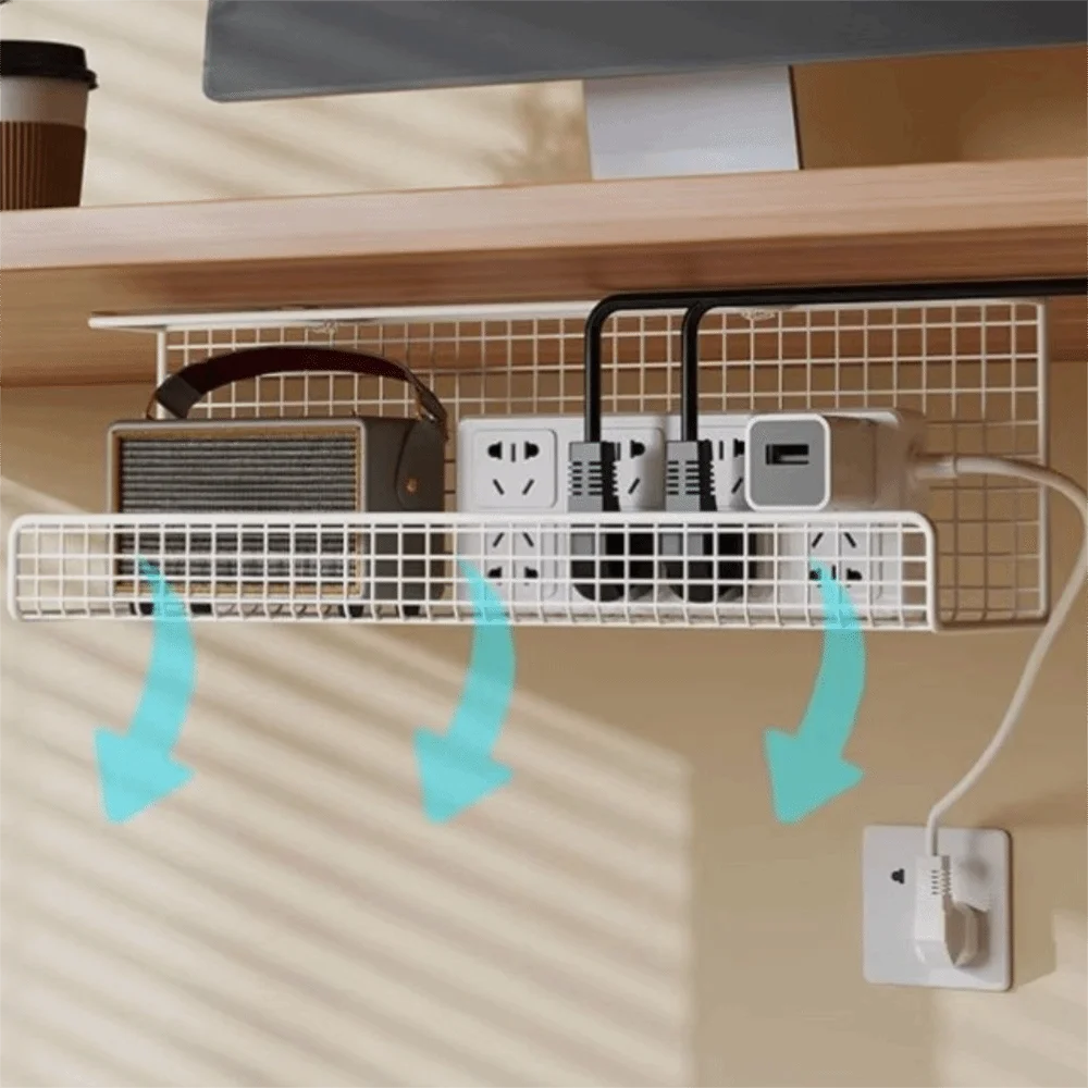 high quality under desk cable management tray with clamp metal wire socket storage no drill wiring storage rack office 5 High Quality Under-desk Cable Management Tray with Clamp Metal Wire Socket Storage No Drill Wiring Storage Rack Office 5