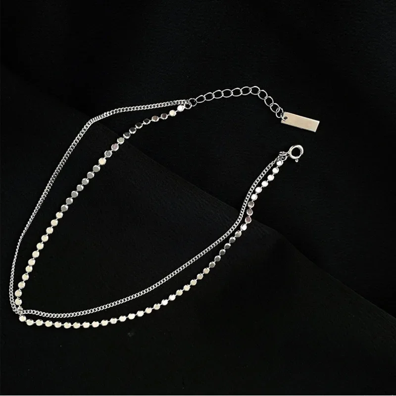 925 Sterling Silver Double Layer Round Anklet Bracelet Female Simple Temperament Sexy Chain Jewelry