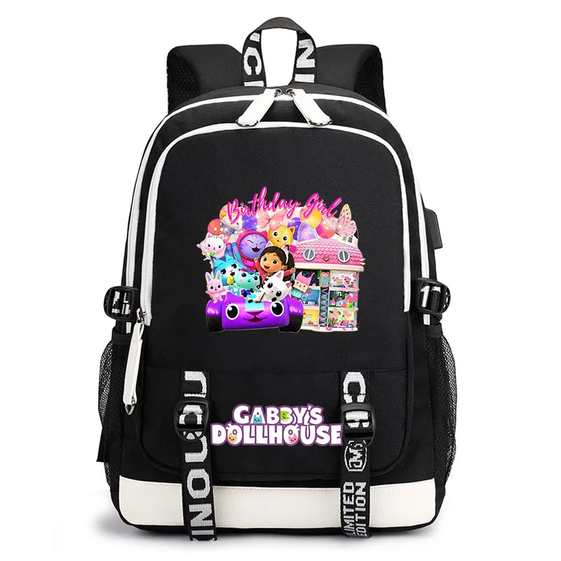 

Gabby's Dollhouse USB Bag Boys and Girls Bags Children's Backpacks Casual Bags Cartoon Printing Bags School Bags for Teenagers