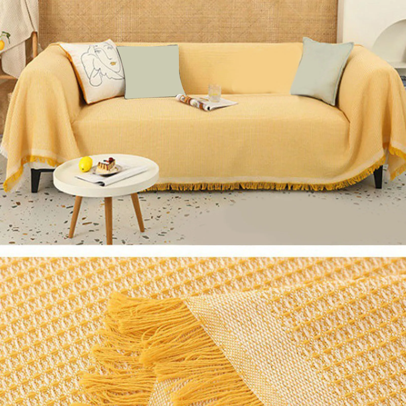 White Yellow Couch Cover Soft Anti Slip Comfortable Dustproof Protective Stylish Sofa Covers For Living Room