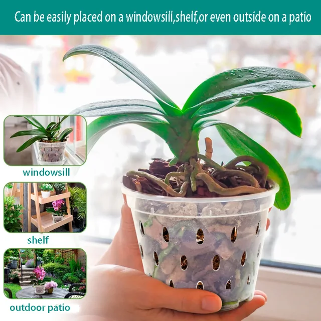 5Pcs 11/12.5/14/15/17cm Planter Pots with Side Holes Orchid Flowerpot with Trays Breathable Transparent Plastic  Flowerpot 6