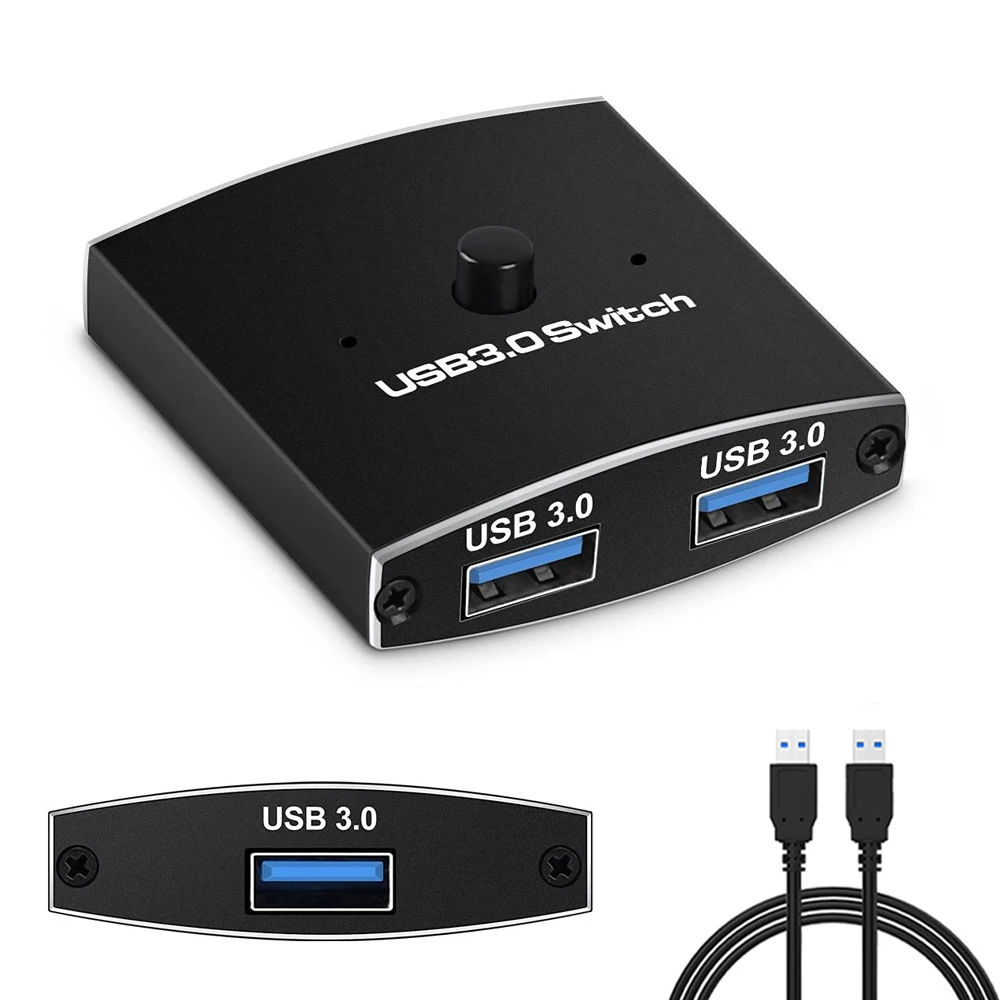 USB 3.0 Switch Selector KVM Switch 5Gbps 2 in 1 Out USB Switch USB3.0 Two-Way Sharer for Printer Keyboard Mouse Sharing