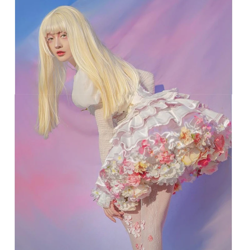 Handmade Colorful Flowers Petticoat Lolita Skirt Support Harvest Kawaii Short Dress Halloween Accessories Cute Girl Korea Japan petticoat skirt petticoat underskirt lolita petticoat flower girl underskirt