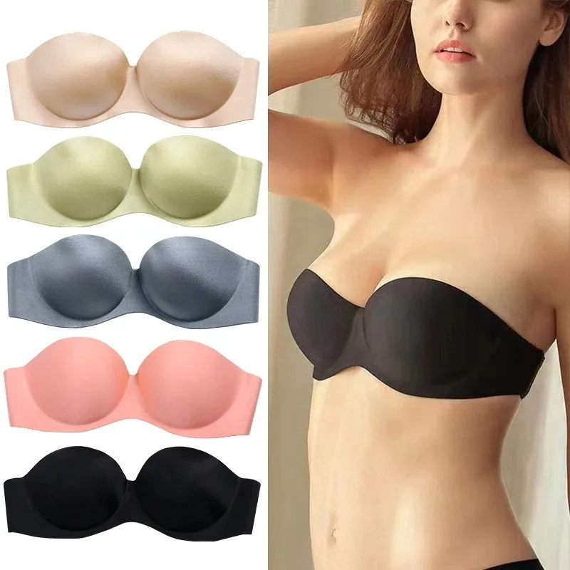 Womens Bra Invisible Push Up Strapless Seamless Solid Without Straps Bralette Lingerie
