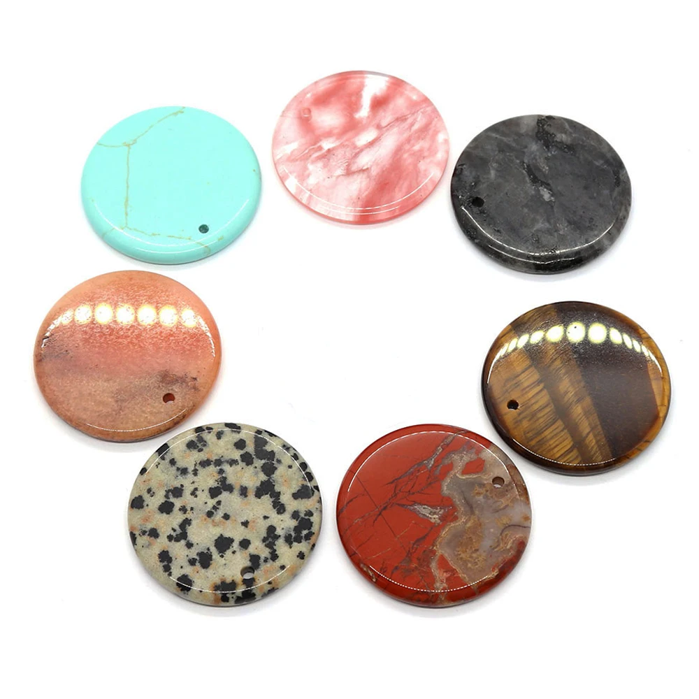 

Disc Shape Glitter Stone Natural Stone Pendants DIY Necklaces Earrings Jewelry Accessories Lapis Lazuli Amazonite Crystal Charms