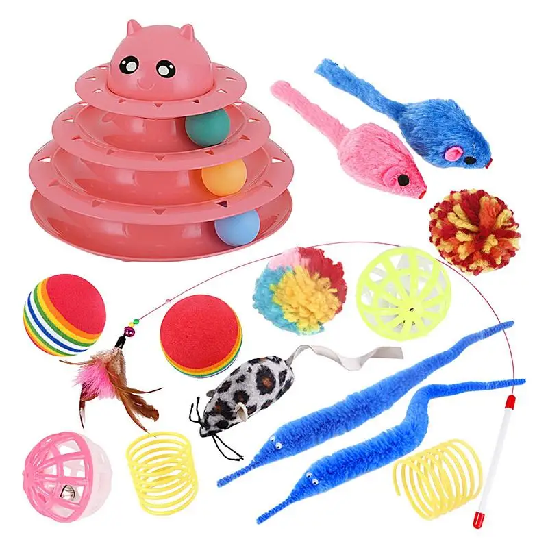 

Assorted Cat Toys 15pcs Interactive Cat Toy Set With Spring Toys Spring Toys Cat Teaser Toys Colorful Balls Cat Wand Toy