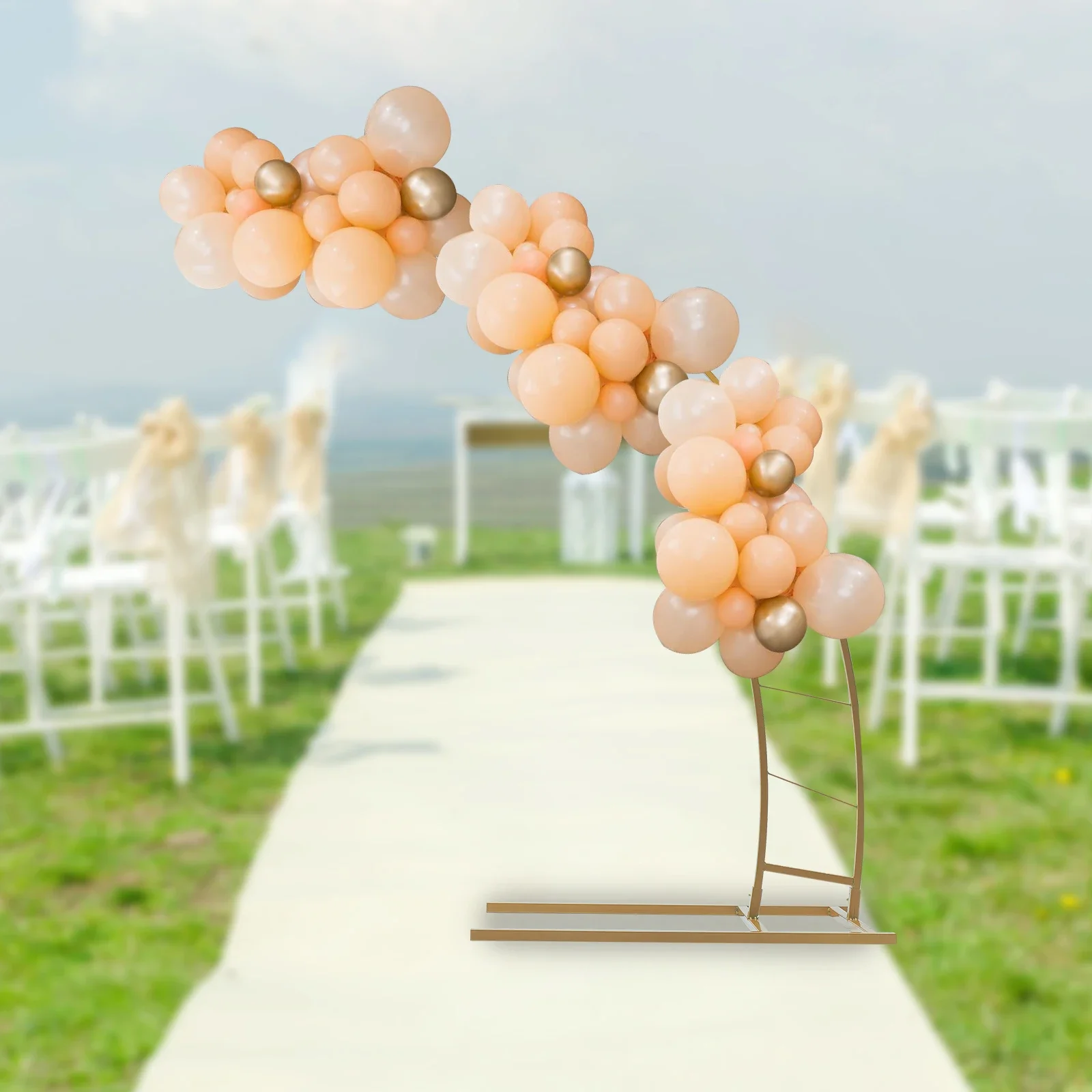 6.5ft Crescent Moon Wedding Arch Stand Curved Flower Balloon Frame Gold Metal